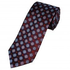 Tresanti Reale Burgundy, Navy, Sky Blue & Red Patterned Silk Designer Tie