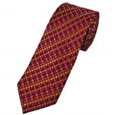 Tresanti Reale Burgundy, Red, Baby Pink, Fuchsia Pink, Orange & Yellow Houndstooth Pattern Men's Silk Tie