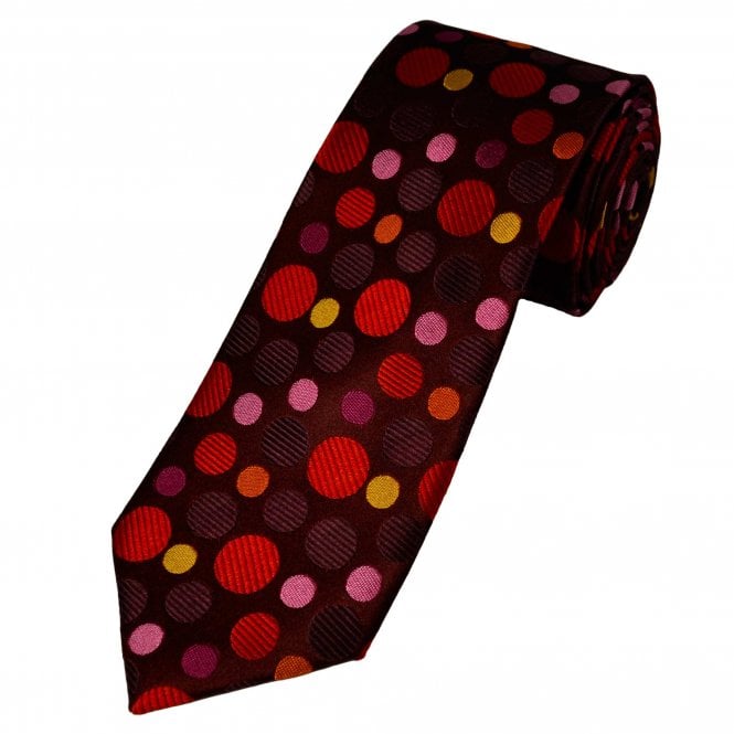 Tresanti Reale Burgundy, Red, Pink, Orange & Yellow Circles Patterned Silk Designer Tie