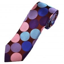Tresanti Reale Burgundy, Royal Blue, Lilac, Purple, Silver & Dusky Pink Circle Patterned Men's Silk Tie