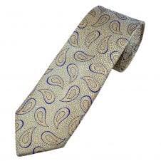 Tresanti Reale Camel Beige, Light Blue & Royal Blue Dots & Paisley Pattern Men's Silk Tie