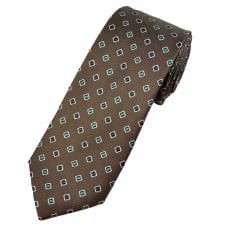 Tresanti Reale Dark Beige with Blue & Silver Diamond Pattern Silk Men's Designer Tie