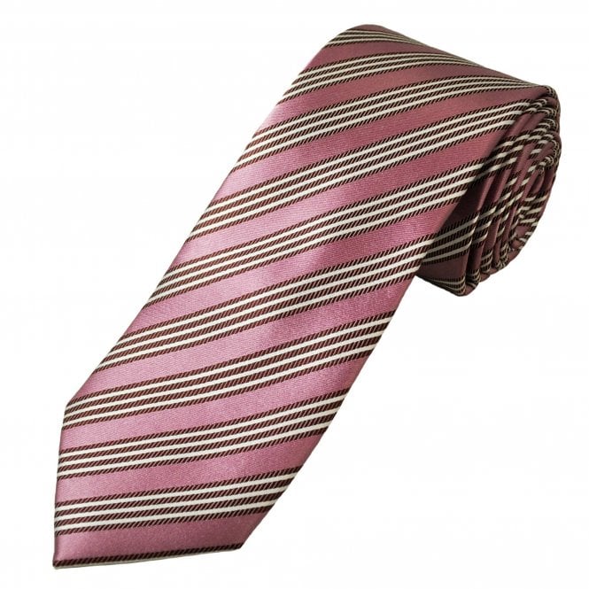 Tresanti Reale Dusky Pink, Burgundy & White Striped Men's Silk Tie