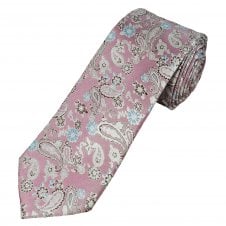 Tresanti Reale Dusky Pink, White, Burgundy & Blue Floral Paisley Patterned Men's Silk Tie