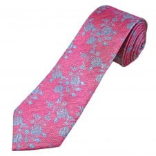 Tresanti Reale Flamingo Pink & Sky Blue Floral Roses Pattern Men's Silk Tie