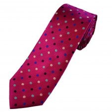 Tresanti Reale Fuchsia Pink, Navy, Royal Blue, Aqua Blue & Silver Polka Dot Men's Silk Tie