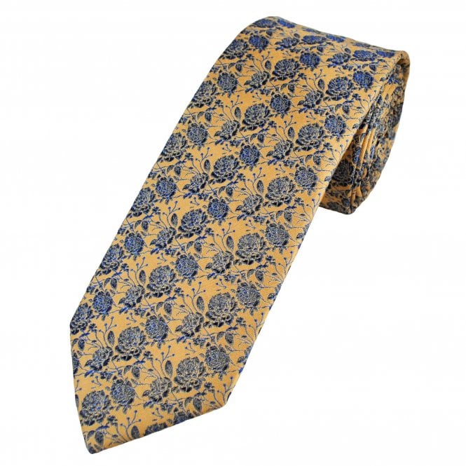 Tresanti Reale Gold & Blue Flower Pattern Men's Silk Designer Tie