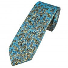 Tresanti Reale Gold, Blue & Navy Flower Pattern Men's Silk Designer Tie