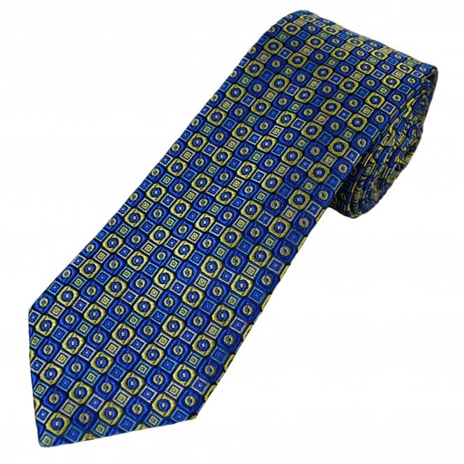 Tresanti Reale Gold, Blue & Silver Patterned Men's Silk Designer Tie