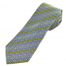 Tresanti Reale Gold, Caramel & Shades of Blue Geometric Pattern Men's Silk Designer Tie
