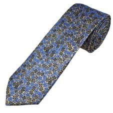Tresanti Reale Gold, Royal Blue & Navy Blue Flower Pattern Men's Silk Tie