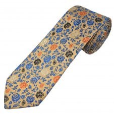 Tresanti Reale Gold, Royal Blue, Navy, Orange & White Flower Pattern Men's Silk Tie