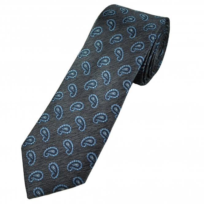 Tresanti Reale Grey, Light Blue & Silver Paisley Pattern Men's Silk Tie