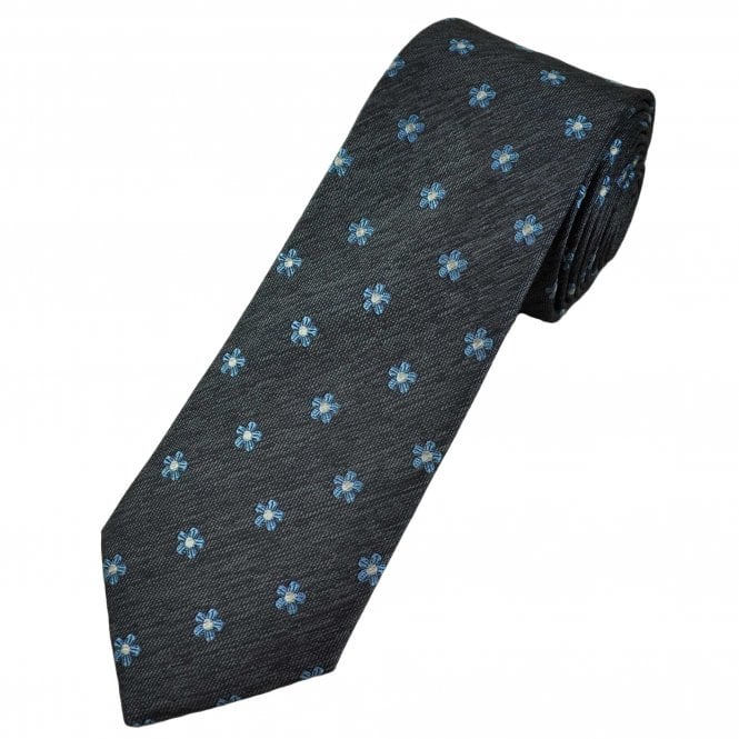 Tresanti Reale Grey, Sky Blue, Lilac & Silver Flower Pattern Men's Silk Tie