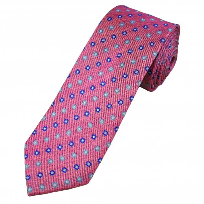 Tresanti Reale Hot Pink, Royal Blue, Blue & White Floral Pattern Men's Silk Tie