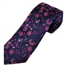 Tresanti Reale Indigo Blue, Fuchsia & Baby Pink Flower Pattern Men's Silk Tie