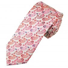 Tresanti Reale Ivory, Red, Pink & Purple Paisley Patterned Silk Designer Tie