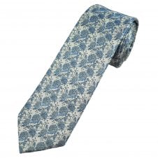 Tresanti Reale Ivory White & Blue Floral Pattern Silk Men's Designer Tie
