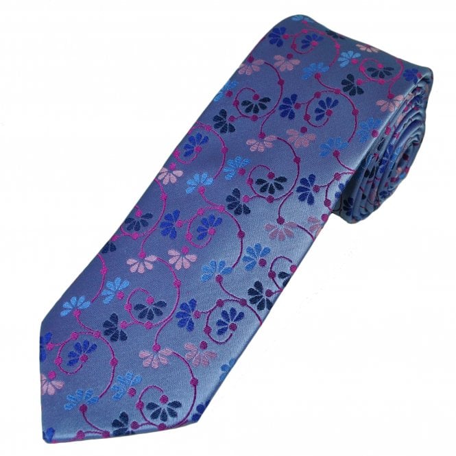 Tresanti Reale Light Blue, Blue, Pink & Navy Floral Pattern Men's Silk Designer Tie