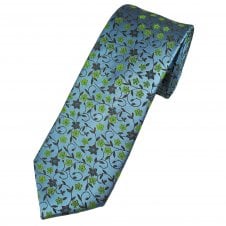 Tresanti Reale Light Blue, Brown & Green Floral Pattern Silk Men's Designer Tie