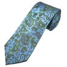 Tresanti Reale Light Blue, Brown & Lime Green Paisley Pattern Men's Silk Designer Tie