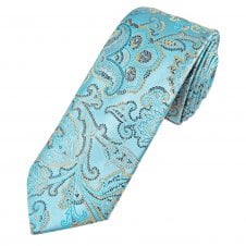 Tresanti Reale Light Blue, Gold, Silver & Black Paisley Pattern Men's Silk Designer Tie