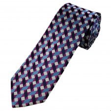 Tresanti Reale Light Blue, Navy, Cerise Pink & Silver Checked Men's Silk Designer Tie