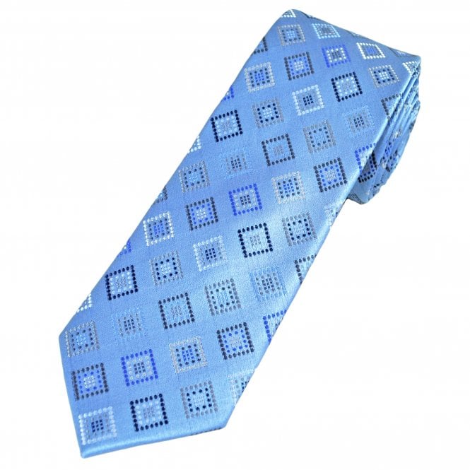 Tresanti Reale Light Blue, Navy, Grey, Silver & White Diamond Pattern Men's Silk Designer Tie