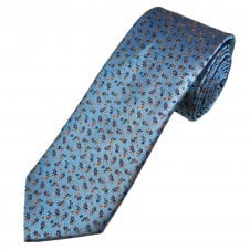 Tresanti Reale Light Blue, Navy, Orange & Brown Flower Pattern Silk Men's Designer Tie