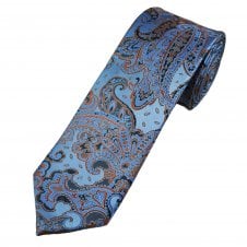 Tresanti Reale Light Blue, Navy & Orange Paisley Pattern Silk Men's Designer Tie