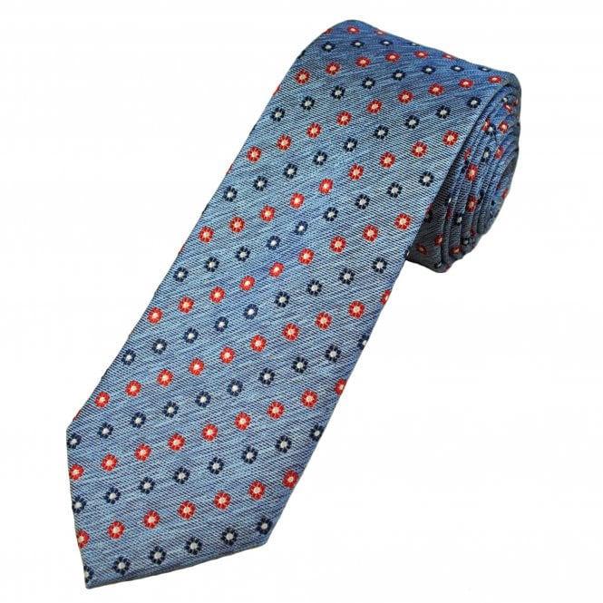 Tresanti Reale Light Blue, Navy, Red & Silver Flower Pattern Men's Silk Tie