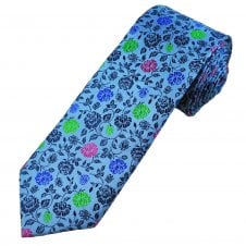 Tresanti Reale Light Blue, Navy, Royal Blue, Green & Magenta Pink Flower Pattern Men's Silk Tie