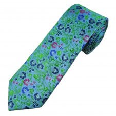 Tresanti Reale Light Blue, Navy, Royal Blue, Magenta Pink & Bright Green Flower Pattern Men's Silk Tie