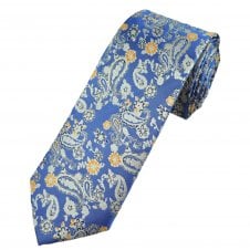 Tresanti Reale Light Blue, Navy, White & Yellow Paisley Silk Men's Designer Tie