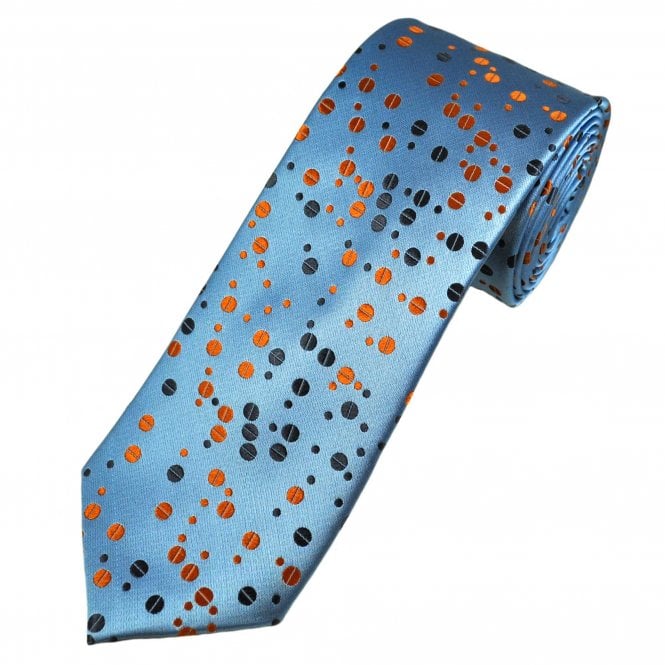 Tresanti Reale Light Blue, Orange & Dark Plum Spot Pattern Silk Men's Designer Tie