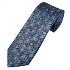 Tresanti Reale Light Blue, Orange, Dark Plum & White Floral Pattern Silk Men's Designer Tie