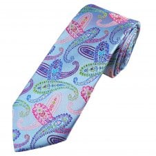 Tresanti Reale Light Blue, Pink, Purple, Green & Blue Paisley Pattern Men's Silk Designer Tie