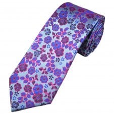 Tresanti Reale Light Blue, Pink, Royal & Plum Flower Pattern Men's Silk Designer Tie