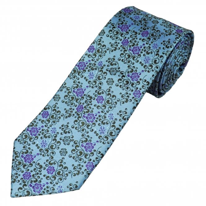 Tresanti Reale Light Blue, Plum & Bottle Green Patterned Men's Silk Tie