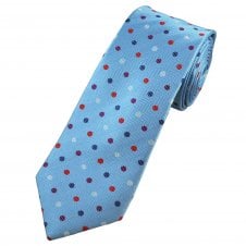 Tresanti Reale Light Blue, Red, Dark Pink, Silver & Purple Spots Narrow Men's Silk Tie