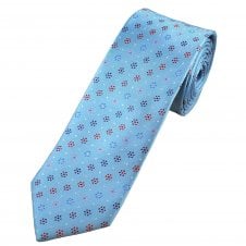 Tresanti Reale Light Blue, Red, Pink, Purple & Burgundy Flower Patterned Narrow Men's Silk Tie