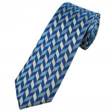 Tresanti Reale Light Blue, Royal Blue, Navy Blue & Silver Checked Narrow Men's Silk Tie