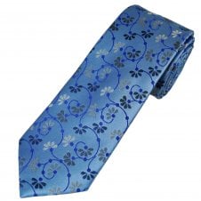 Tresanti Reale Light Blue, Royal, Grey & Silver Floral Pattern Men's Silk Designer Tie