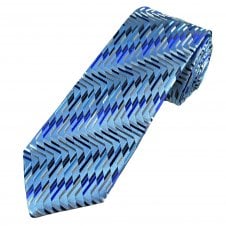 Tresanti Reale Light Blue, Royal, Navy, Grey & Silver Zig Zag Pattern Men's Silk Designer Tie