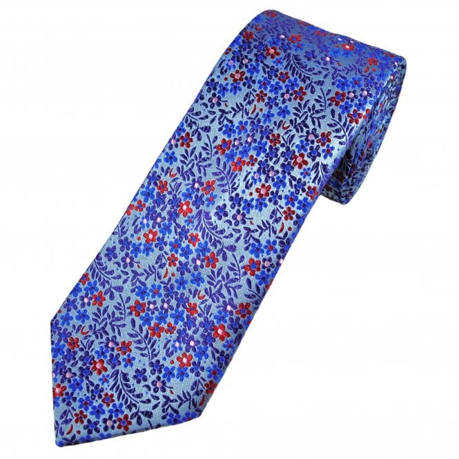 Tresanti Reale Light Blue, Royal, Purple, Red & Pink Floral Pattern Silk Men's Designer Tie