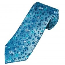 Tresanti Reale Light Blue, Teal Green, Silver & Turquoise Flower Patterned Men's Silk Tie