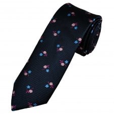 Tresanti Reale Midnight Blue, Pink, Fuchsia, Blue & Silver Flower Pattern Men's Silk Designer Tie