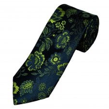 Tresanti Reale Navy, Blue, Acid Yellow & Green Flower Patterned Men's Silk Tie