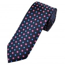 Tresanti Reale Navy Blue and Pink Flower & Circle Pattern Men's Silk Designer Tie