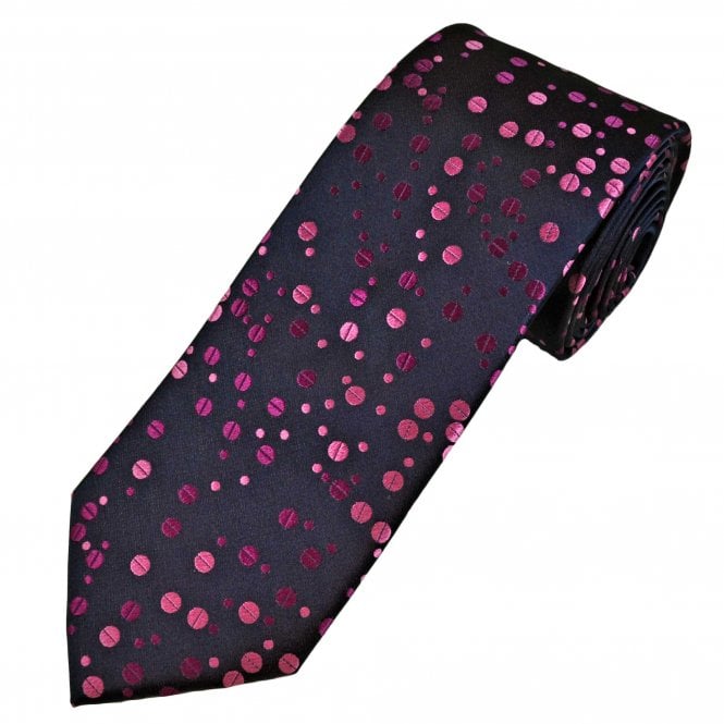 Tresanti Reale Navy Blue, Baby Pink & Fuchsia Dots Pattern Men's Silk Tie